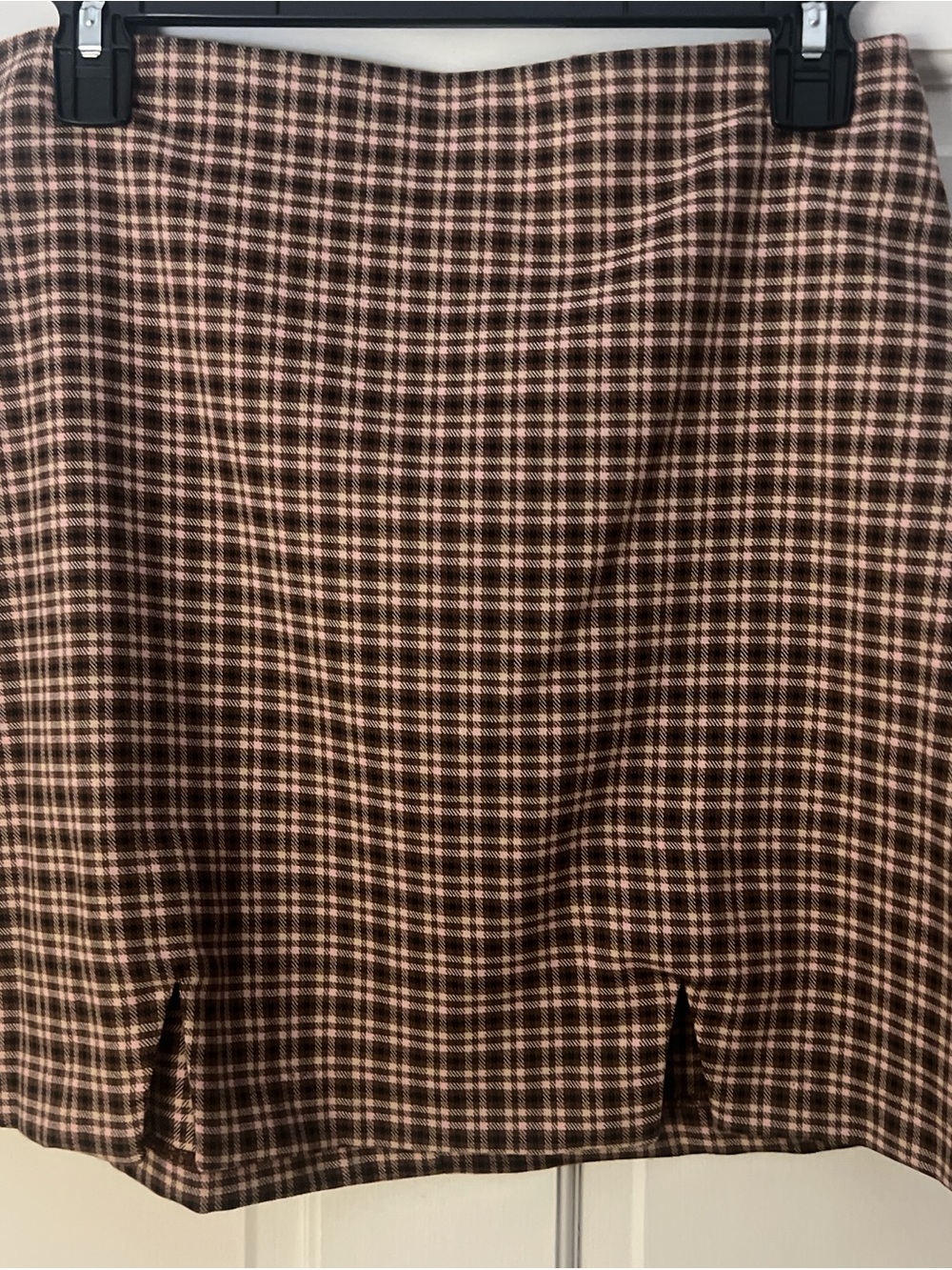 Plaid A-Line Mini Skirt in Brown and Pink